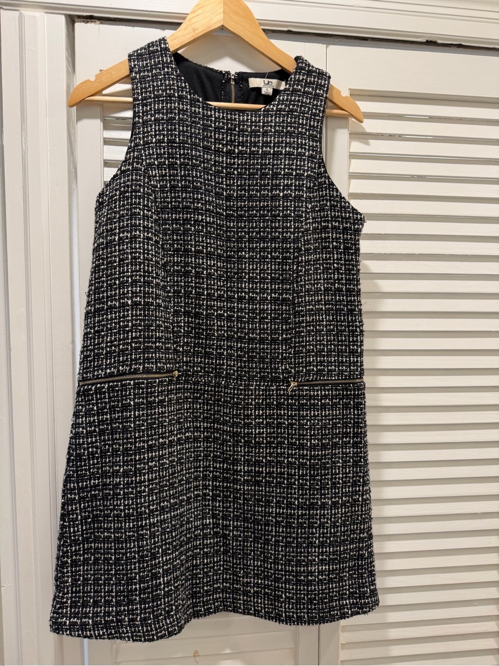 Ya Los Angeles Black and White Tweed Asymmetrical Shift Dress